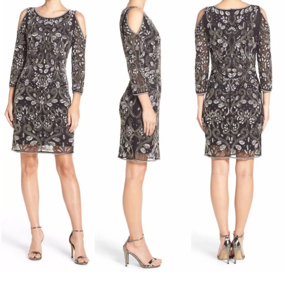 Pisarro Nights Embellished Mesh‎ Cold-Shoulder Sheath Dress [SIZE 12].